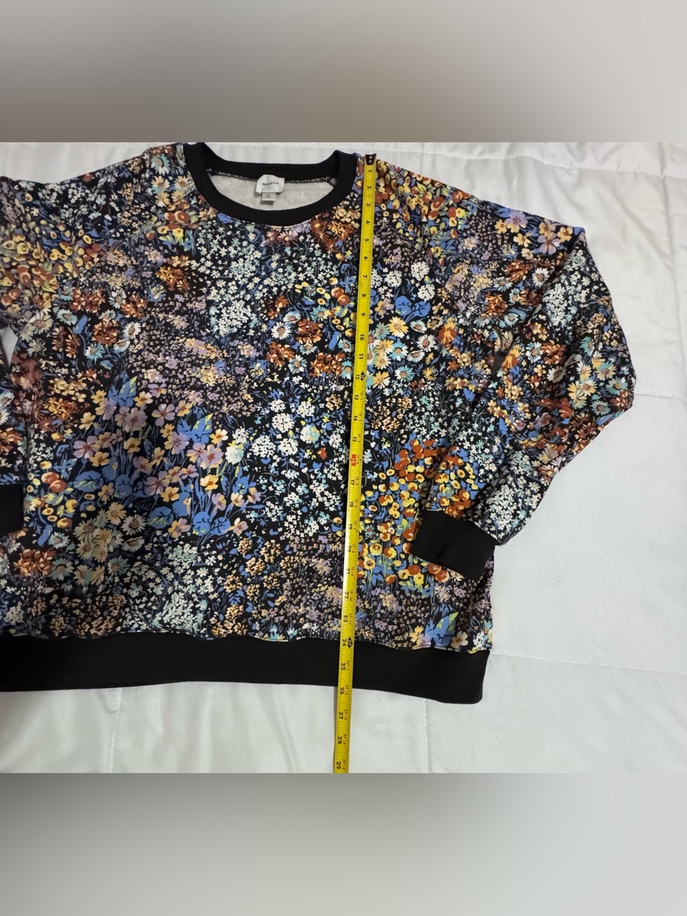 Maeve Black Floral Crewneck Sweatshirt with Blue & Peach Accents - Picture 4 of 10